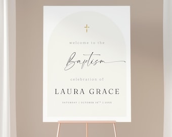 Baptism Welcome Sign Template Printable Minimalist Elegant Christening Poster Editable BP0001