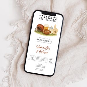 Tailgate & Celebrate Couple's Baby Shower Evite Editable Football Mobile Invitation Sports Coed Neutral Electronic Card Template LP0126