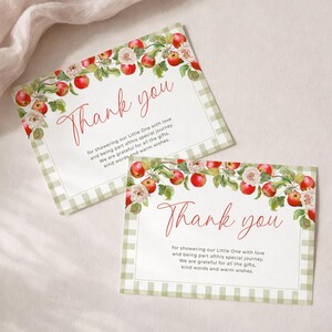 Apple of Our Eye Baby Shower Thank You Card Fall Green Gingham Printable Thank You Note Template Autumn Harvest Insert LP0117