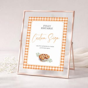 Baby Shower Custom Sign Template Little Cutie Pie Editable Signage Fall Orange Gingham Gender Neutral Printable Party Decoration LP0107