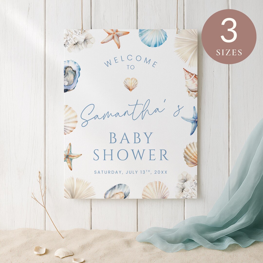 Sea You Soon Baby Shower Welcome Sign Template Coastal Seashell ...