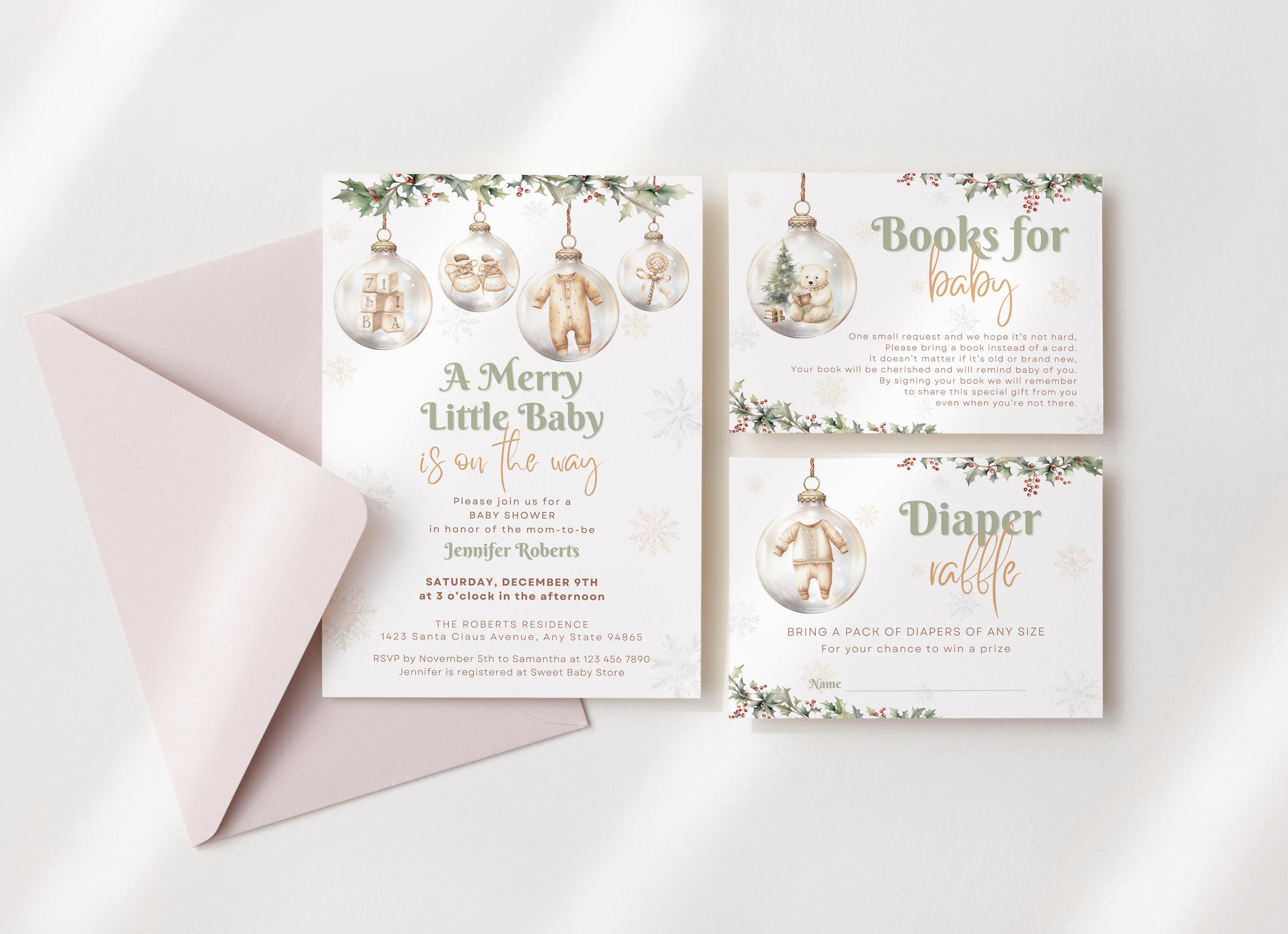 Editable Christmas Bauble Baby Shower Invitation Set Printable Winter ...