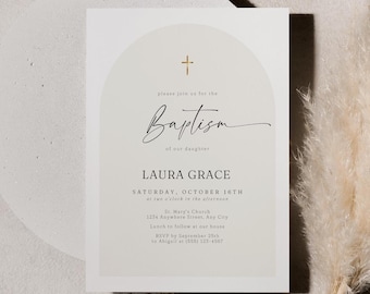 Minimalist Gender Neutral Baptism Invitation Template Editable Modern Christening Digital Invite Printable Simple Elegant Evite BP0001