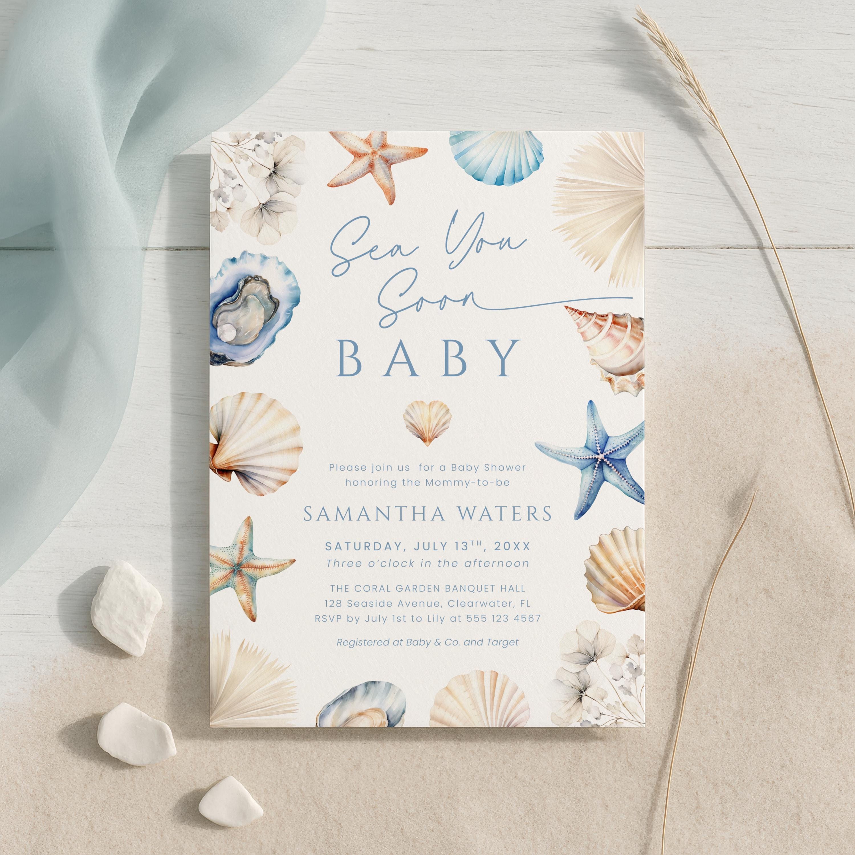 Sea You Soon Baby Shower Invitation Coastal Invite Gender Neutral Beach ...