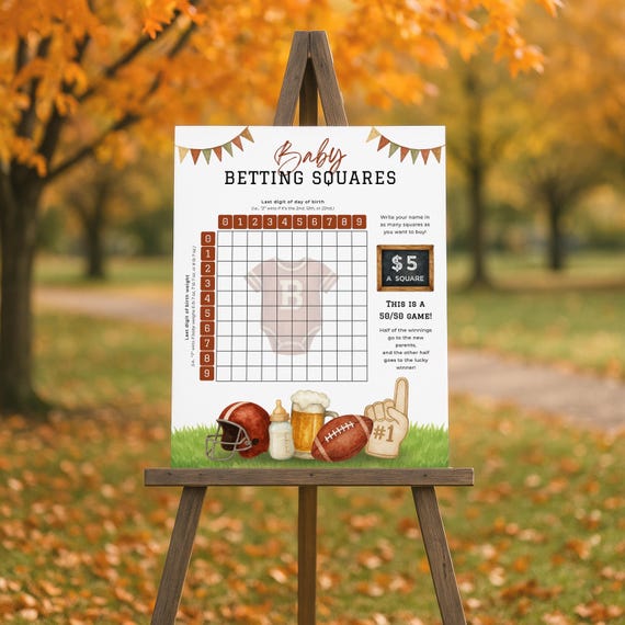 Tailgate Baby Shower Betting Squares Game Football Baby Shower 50/50 Board Editable Baby Prediction Game Template Sports Party Poster LP0126