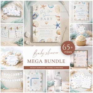 Paquete de baby shower "Sea You Soon", invitación con conchas marinas costeras, decoración, paquete de fiesta, kit imprimible de género neutro, paquete de juego LP0112