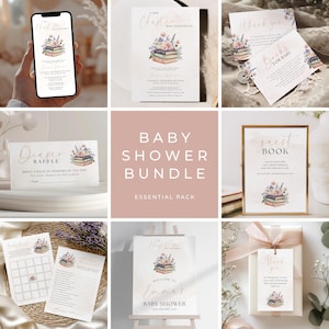 Nuovo capitolo inizia, pacchetto baby shower, libri vintage floreali modificabili, invito per feste, suite di libri di fiabe, gioco, cartello di benvenuto, etichetta regalo LP0097