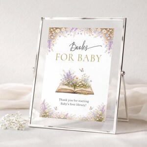 New Chapter Books For Baby Sign Printable Floral Storybook Gift Table Signage Lavender Book First Library Decor Editable Template LP0174