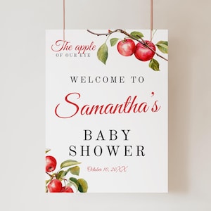 Manzana de nuestro ojo bebé ducha editable signo de bienvenida otoño cosecha de manzana bebé ducha decoración imprimible cartel de otoño ducha temática de Apple LP0055