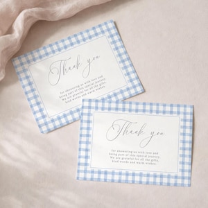 Elegant Blue Gingham Baby Shower Thank You Card Printable Preppy Checkerboard Gratitude Note Editable Classic Boy Plaid Template LP0175