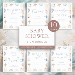Sea You Soon Baby Shower Sign Bundle Coastal Printable Decor Beach Seashell Party Signage Neutral Template LP0112