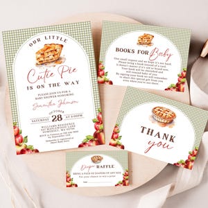 キューティーパイ ベビーシャワー招待状 Setl 編集可能 秋 Sweet As A Pie デジタル招待状 印刷可能 秋のリンゴ収穫 おむつ抽選券 LP0047