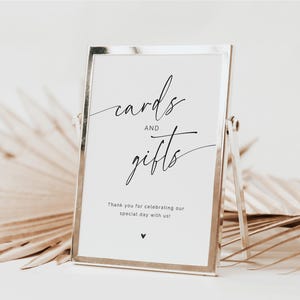 Kaarten en cadeaus Babyshower-bord sjabloon Bewerkbaar Elegant Modern Cadeautafelbord Afdrukbaar Minimalistisch Feestdecoratie Zwart Wit LP0111