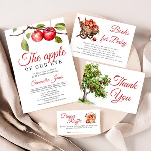 Apple Of Our Eye Baby Shower Invitation Bundle Libros de otoño editables para bebé imprimible Género Neutral Apple Harvest Digital Invitación LP0055