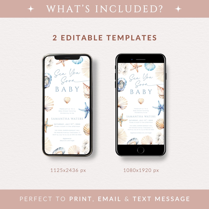 Sea You Soon Baby Shower Evite Beach Seashell Mobile Invite Coastal Digital Invitation LP0112 image 3