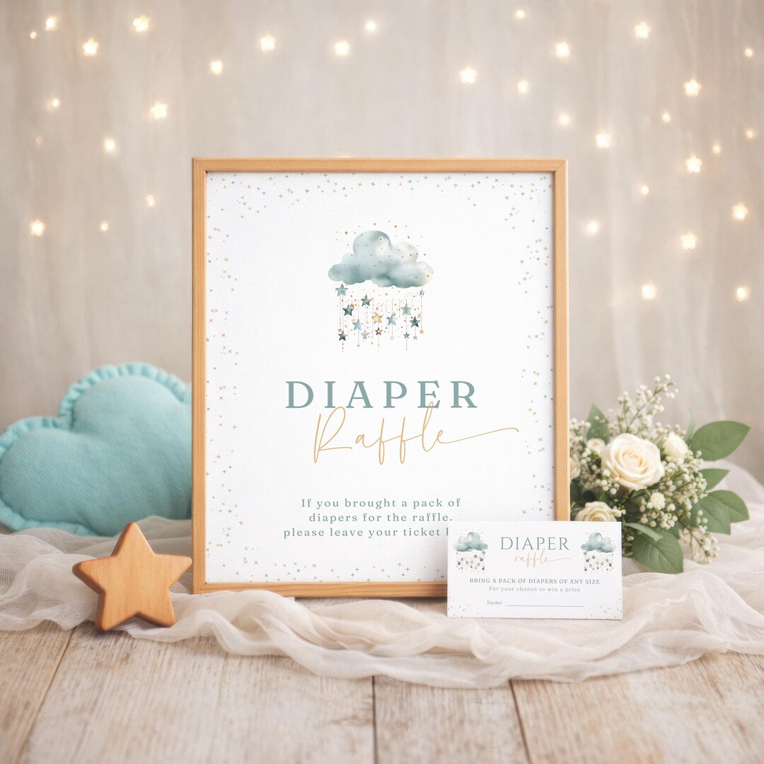 Diaper Raffle Sign & Ticket Printable Twinkle Twinkle Little Star Table ...