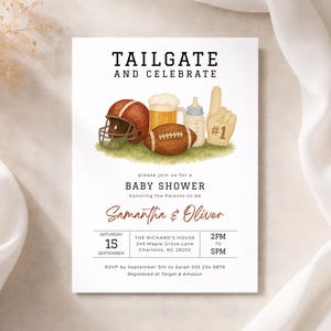 Tailgate & Celebrate Couple's Baby Shower Invitation Printable Football Season Invite Boy Beer Sports Digital Card Template LP0126