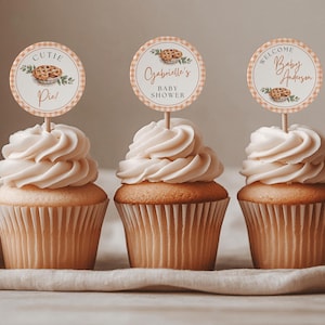 Cutie Pie Baby Shower Cupcake Topper Mały Cutie Pie jest w drodze Edytowalne dekoracje na ciasto do druku Słodko jak ciasto Dekoracja dla dzieci LP0016