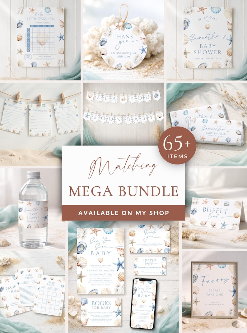 Sea You Soon Baby Shower Evite Beach Seashell Mobile Invite Coastal Digital Invitation LP0112 image 2