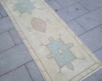 Vintage Turkish Wool Rug, Pastel Kitchen Rug, 1.11x6.0 Feet