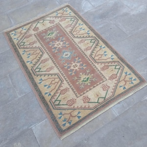 3x4 Rug, Oushak Rug,3x4 Small Rug,3x4 Vintage Small Rug, Anatolian Rug,Mini Turkish Rug, Natural Small Rug,Wool Rug,Handmade Rug,2.10x4.3 ft