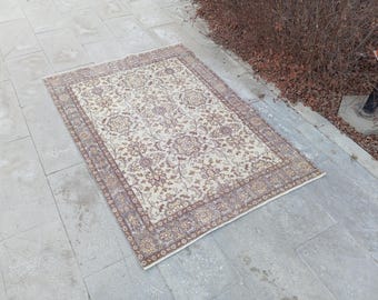 4x5 Turkish Rug,Vintage Rug, Oushak Rug 4x5,Handmade Wool Rug,Vintage Area Rug,4x5 Rug,Turkish Area Rug,Muted Rug 4x5,Anatolian Turkey,