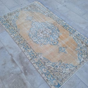 4x6 Rug Vintage Turkish Handmade Rugs 4x6 Bedroom Entryway Oushak Rug 4x6 Livingroom Wool Rug 4x6 Woven Handmade Small Soft Rugs 3.7x6.1ft