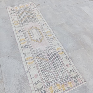 2x6 Rug, 2x6 Turkish Antique Runner Rug, Short Patchwork Runner, Kitchen Entryway Bahtroom Faded Runner,