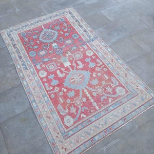 3x5 Rug Turkish Vintage Rug,Wool Rug Faded,Oushak Rug 3x5 Turkish Rug Handmade Rug 3x5 Soft Rug,Area Carpet Rug Vintage Wool Rug,3.2x5.4 ft