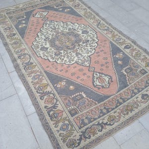 5x8 Oushak Rug, Turkish Vintage Rug, Anatolian, Wool,Antique, Faded, Handmade, Natural, Turkey,Muted, Neutral Vintage Rug,5x8 Rug,4.10x8.6 f