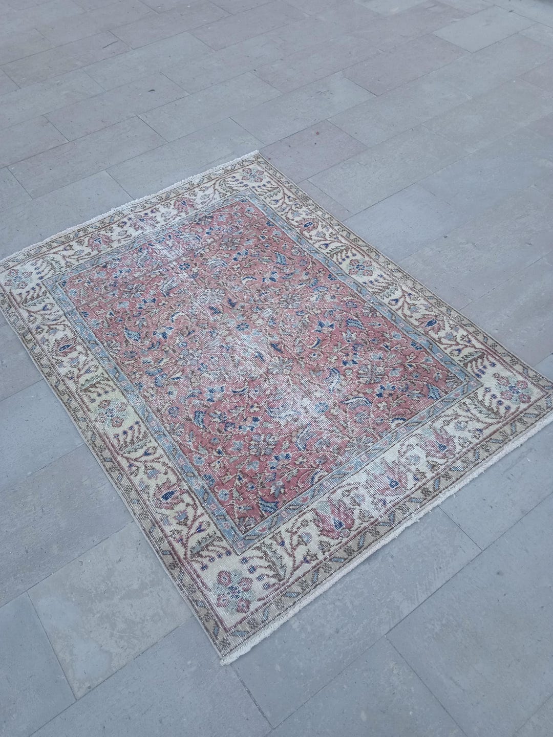 4x5 Vintage Turkish Rug,4x5 Handmade Oushak Rug, Living Room Rug ...