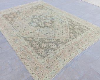 8x10 Vintage Persian Rug, 8'0x10'7'' Antique Heriz Rug, 8x10 Vintage Heriz Rug, 1940s Vegetable Dyes Rug, 8x10 Mystical Nomadic Heriz Rug