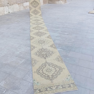 24 Ft Extra Long Vintage Turkish Runner Rug | Handwoven Corridor Carpet | Distressed Antique Hallway Rug