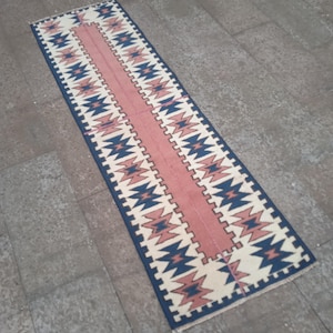 Vintage Oushak Wool Runner Rug, Turkish Handmade Entryway Rug, 2x6 ft