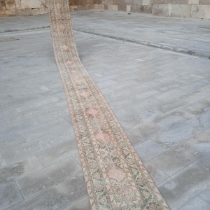 2x24 Pale Multi Color Vintage Oushak Extra Long Runner,2x24 Handwoven Faded Turkish Narrow Rug Runner, Traditional Authentic Turkish Runners