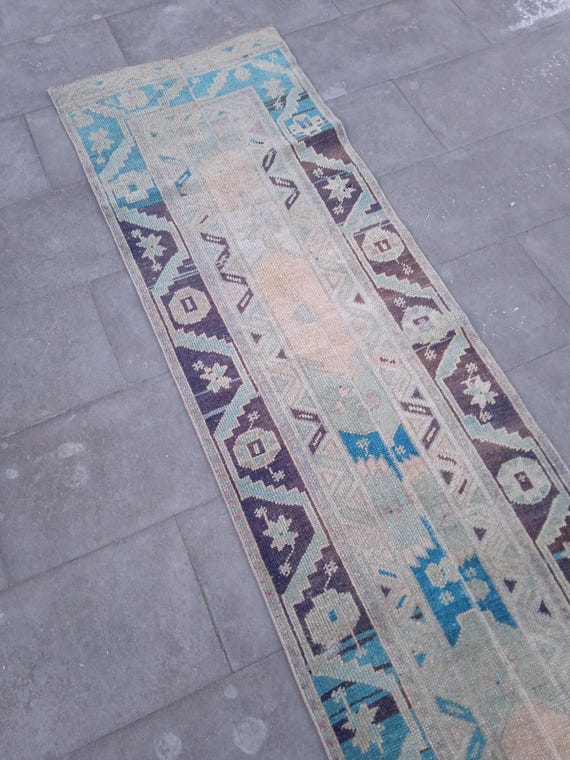 2 x 11フィート ベージュブラウン ヴィンテージ トルコ製ランナー