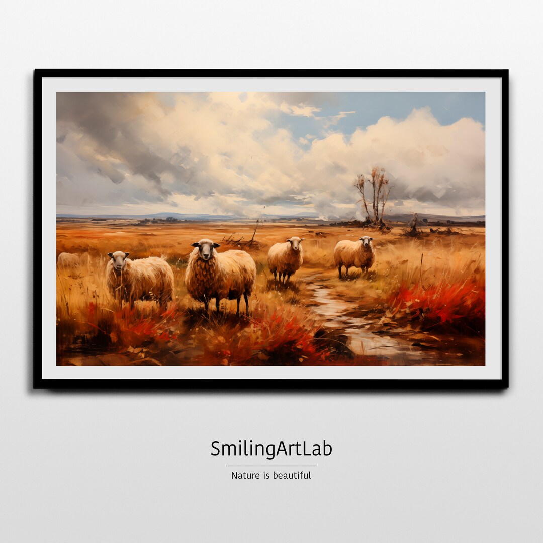 Sheep Image - Grazing Sheep Print - Country Landscape - Farmhouse Style ...