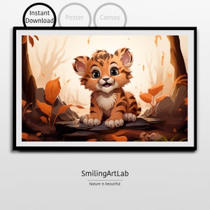 Baby Tiger Image in Cartoon Style as Digital Download - Tiger Baby Painting - Home Decor - Kids Room Decor - Tiger Painting - Nursery Animal