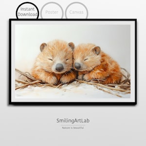 Cozy Wombat Siblings Painting - Nursery Decor - Baby Wombat Print - Australian Animal - Kids Room Decor - Wombat Twins - Baby Wombats