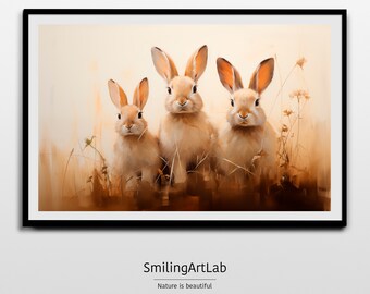 Bunny Image - Cute Bunnies Painting - Rustic Cabin Decor - Vintage Art - Rabbit Family - Charming Animal Portrait - Nursery Decor