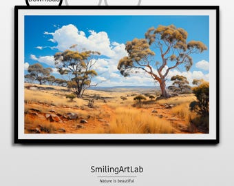 Australian Outback Painting - Australian Landscape in Oil Painting Style - Eucalyptus Trees - Australian Gum Trees Landscape - Outback Art