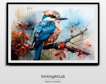 Kookaburra Image - Vibrant Watercolor Art Print - Australian Bird Decor for Nature Lovers - Instant Download Gift - Kookaburry Painting