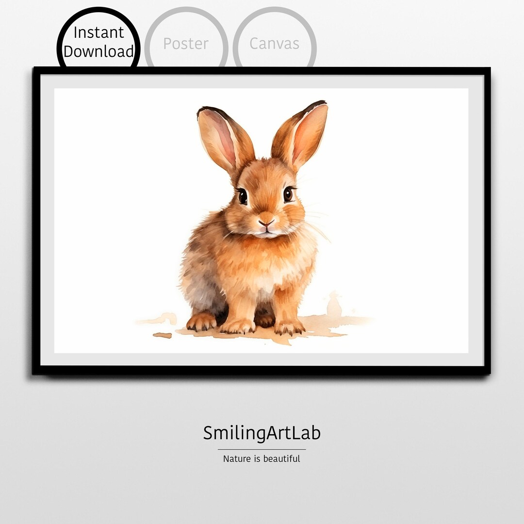 Cute Rabbit Watercolor Painting - Bunny Image - Brown Rabbit Decor ...