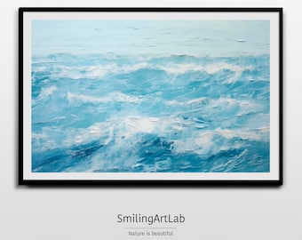 Ocean Waves Printable Art - Abstract Oil Painting Style -  Modern Home Decor - Blue Ocean Waves Painting - Perfect Gift for Beach Lovers