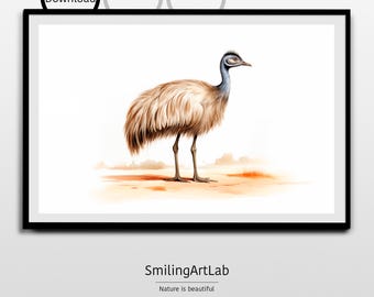 Emu Painting - Nursery Decor - Adorable Animal Painting - Watercolor Baby Animal - Baby Shower Gift - Australian Animal - Kids Room Decor