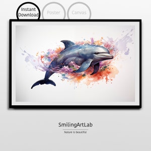 Dolphin Image in Watercolor Style - Watercolor Animal Ocean Scene - Digital Home Decor - Nursery Animals - Kids Rooms Decor