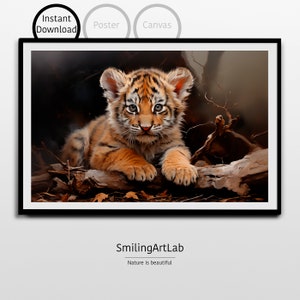 Baby Tiger Image in Watercolor Style as Poster or Canvas - Tiger Baby - Home Decor - Kids Room Decor - Tiger Painting - Nursery Animal
