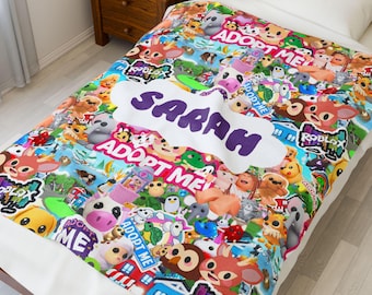 Adopt Me Roblox Characters Velveteen Plush Blanket | Personalized Name Option