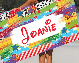 Personalized/Customized cowboy toy brushstroke name Beach Towel