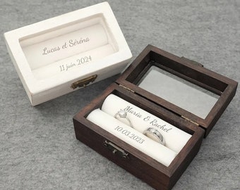Personalized Wooden Wedding Ring Box, Custom Wedding Ceremony Ring Box, Personalized Engagement Ring Box with Acryl, Wedding Decor Ideas